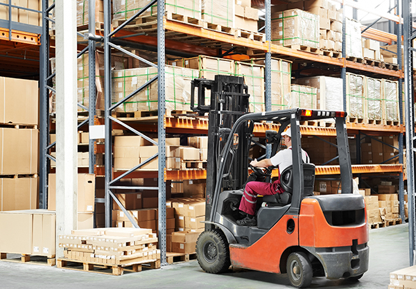 Forklift driver in warehouse